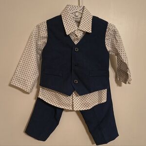 Van Heusen Boys Navy Blue Vest Suit Set with Polka Dot Shirt